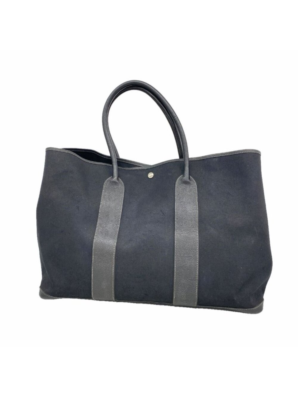 Hermes Tote Bag Garden Party GM Toile Officier Black Silver